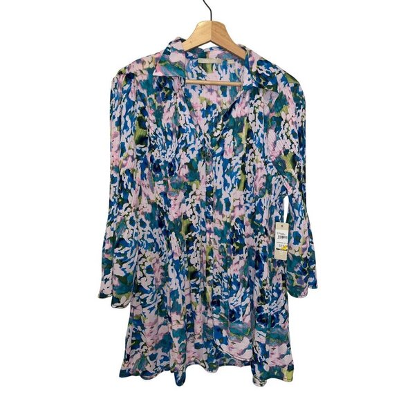 NWT Sunny Leigh Womens Button-Up Floral Blouse 3X Multicolor - Picture 1 of 10
